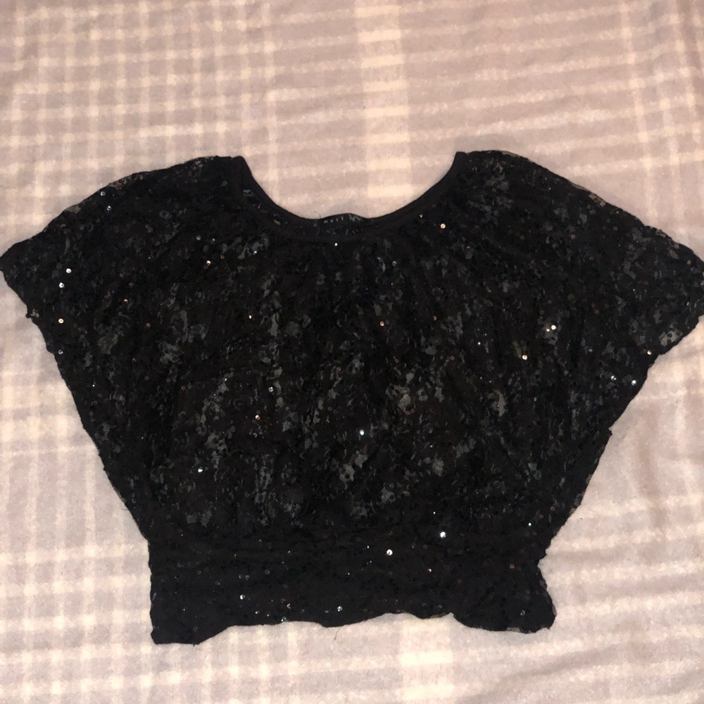Black sequin lace top, NEVER worn.